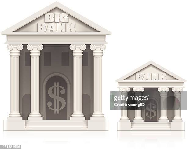 large and small bank building icons - small stock illustrations
