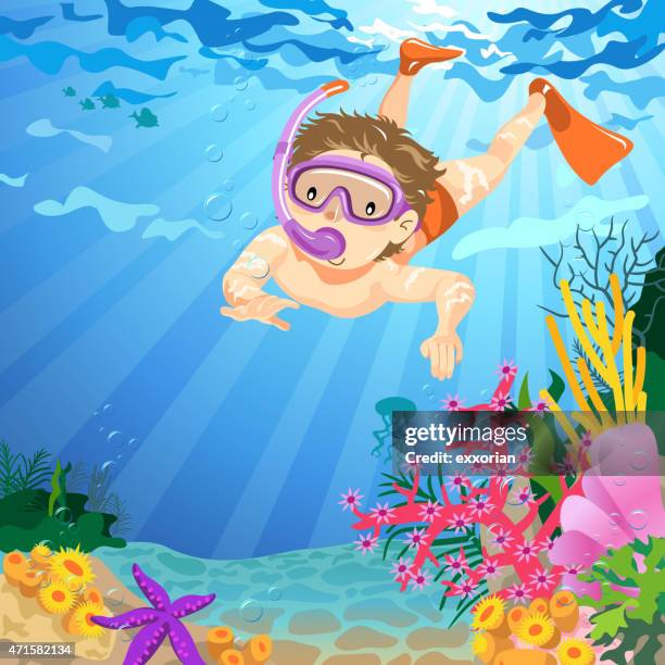 teenager boy schnorcheln - snorkel stock-grafiken, -clipart, -cartoons und -symbole