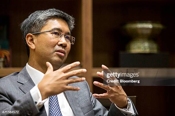Tengku Zafrul Aziz, chief executive officer of CIMB Group Holdings Bhd., gestures as he speaks during an interview in Kuala Lumpur, Malaysia, on...