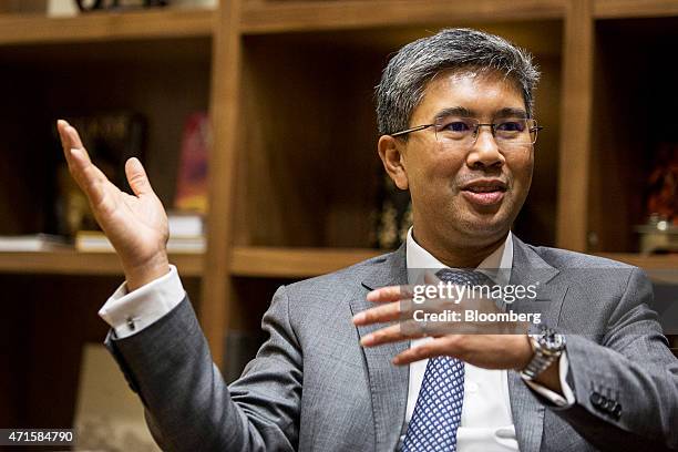 Tengku Zafrul Aziz, chief executive officer of CIMB Group Holdings Bhd., gestures as he speaks during an interview in Kuala Lumpur, Malaysia, on...