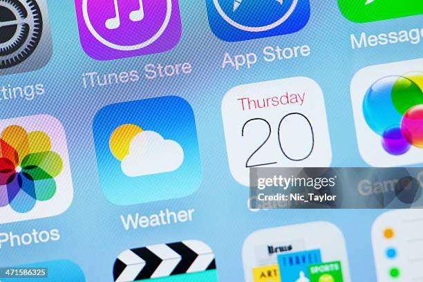 apple ios7 icon - weather calendar - ios greece stock pictures, royalty-free photos & images