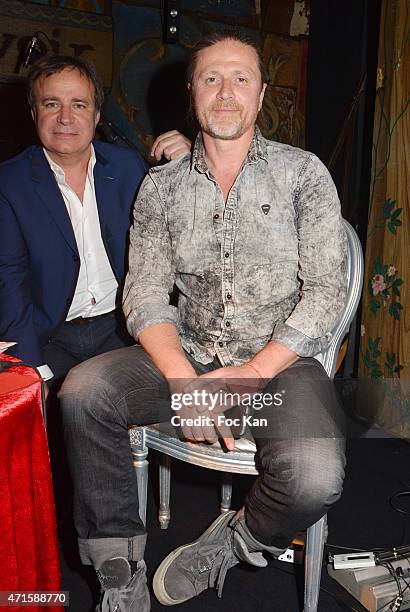 Football Champion Emmanuel Petit and Tv presenter Fabien Lecoeuvre attend the Gregory Bakian's '1er EP Eponyme' Concert Launch Party at Le Reservoir...