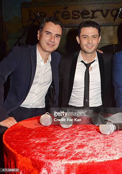 Journalist Laurent Luyat and singer Gregory Bakian attend the Gregory Bakian's '1er EP Eponyme' Concert Launch Party at Le Reservoir on April 29,...