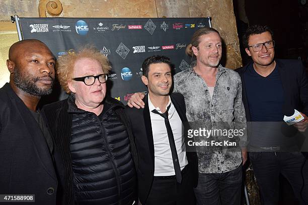 William Gallas, Dominique Coubes, Gregory Bakian, Emmanuel Petit and Romain Canot attend the Gregory Bakian's '1er EP Eponyme' Concert Launch Party...