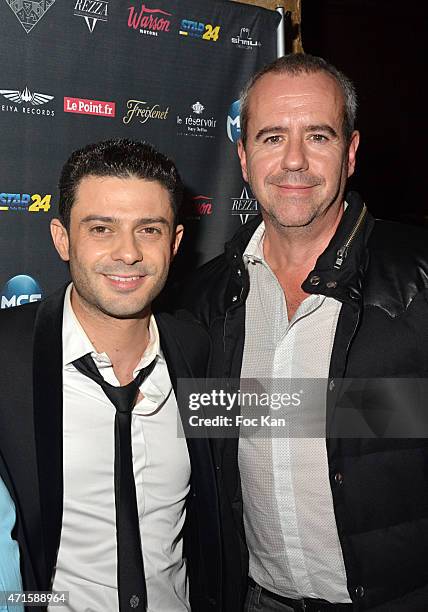 Gregory Bakian and TV presenter Bruno Robles attend the Gregory Bakian's '1er EP Eponyme' Concert Launch Party at Le Reservoir on April 29, 2015 in...