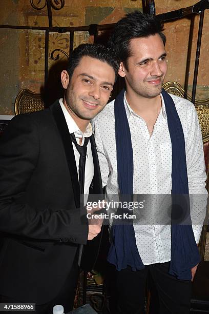 Singers Yoann Freget from The Voice and Gregory BakianÊ attend the Gregory Bakian's '1er EP Eponyme' Concert Launch Party at Le Reservoir on April...