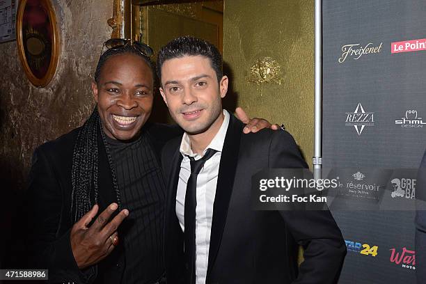 Singers Billy Obam and Gregory BakianÊattend the Gregory Bakian's '1er EP Eponyme' Concert Launch Party at Le Reservoir on April 29, 2015 in Paris,...