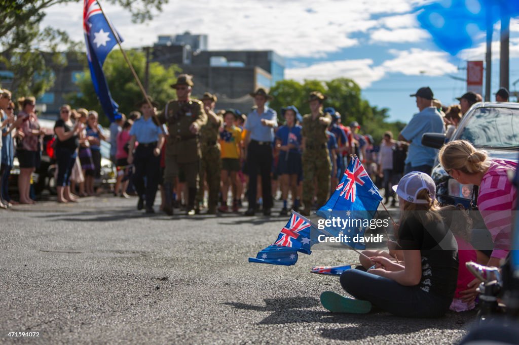 Crowds of Spectators Watch the March on ANZAC Day