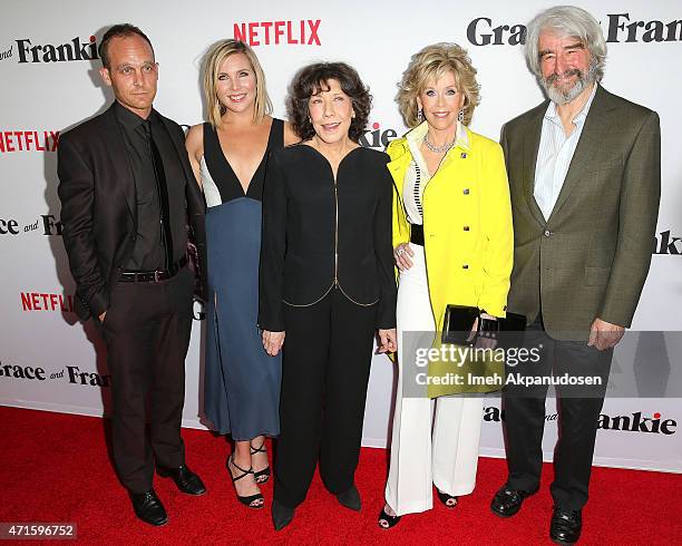 Actors Ethan Embry, June Diane Raphael, Lily Tomlin, Jane Fonda, and Sam Waterston attend the premiere of Netflix's 'Grace And Frankie' at Regal...