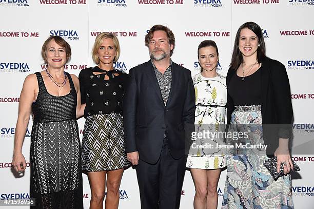 Shira Piven, Kristen Wiig, Eliot Laurence, Linda Cardellini, and Margot Hand attend the "Welcome To Me" New York Premiere at the Sunshine Landmark on...