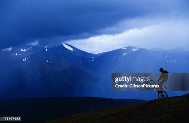 yukon mountain bike wheelie - whitehorse stock pictures, royalty-free photos & images