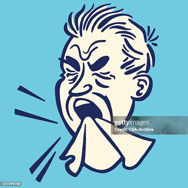 man sneezing - handkerchief stock illustrations