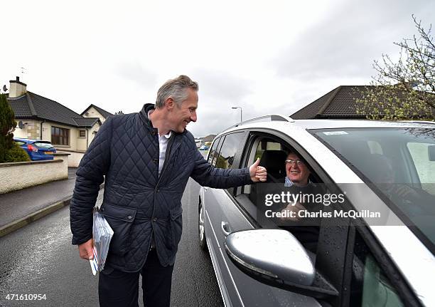 Democratic Unionist Party Westminster candidate Ian Paisley Jr out canvassing on April 29, 2015 in Ballymoney, Northern Ireland. Son of the late Ian...