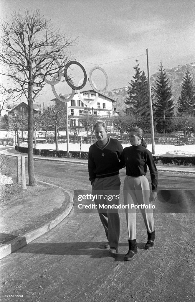 Andrea Mead Lawrence and David J. Lawrence at the 1956 Winter Olympics