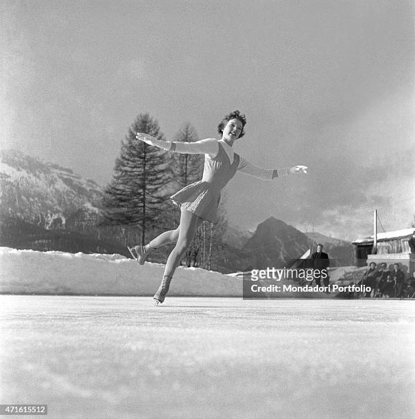 Figure skater performing during the VII Olympic Winter Games. Cortina d'Ampezzo, 1956 "