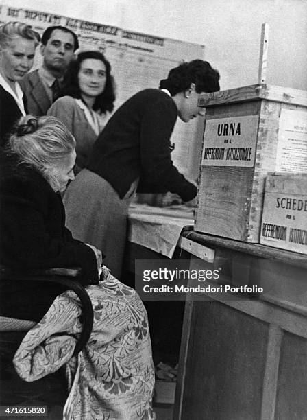 "Some Italian voters waiting for voting the constitutional referendum to choose between monarchy and republic. Italy, 2nd June 1946 "