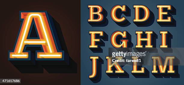 slab serif neon letters - letter a typography stock illustrations