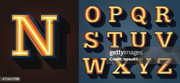 slab serif neon letters - fluorescent light stock illustrations