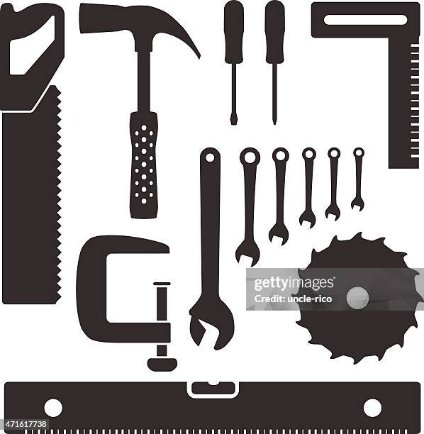 tools and instruments flat icons - saw blade stock illustrations