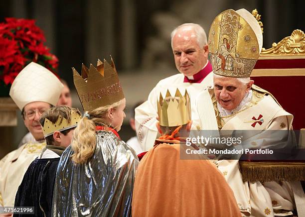 "Pope Benedict XVI celebrating the Holy Mass for the Solemnity of Blessed Virgin Mary, Mother of God. It's the 41st World Day of Peace. Vatican City....