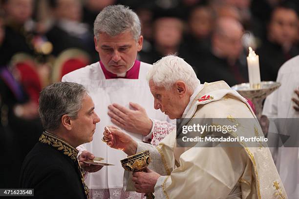 "Pope Benedict XVI celebrating the Solemnity of Blessed Virgin Mary, Mother of God during the 46th World Day of Peace. Vatican City, 2012 "