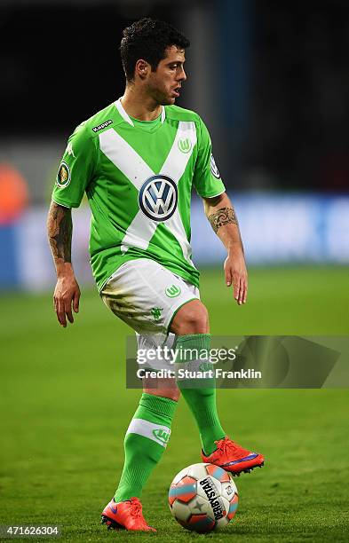 Vieira of Wolfsburg in action during the DFB Cup semi final match between Arminia Bielefeld and VfL Wolfsburg at Schueco Arena on April 29, 2015 in...