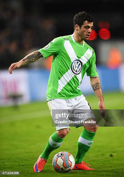 Vieira of Wolfsburg in action during the DFB Cup semi final match between Arminia Bielefeld and VfL Wolfsburg at Schueco Arena on April 29, 2015 in...