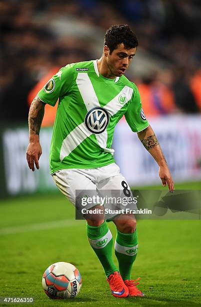 Vieira of Wolfsburg in action during the DFB Cup semi final match between Arminia Bielefeld and VfL Wolfsburg at Schueco Arena on April 29, 2015 in...