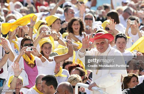 "The pope Benedict XVI delivering the general audience on Saint Peter's Square. Vatican City, 2006 "