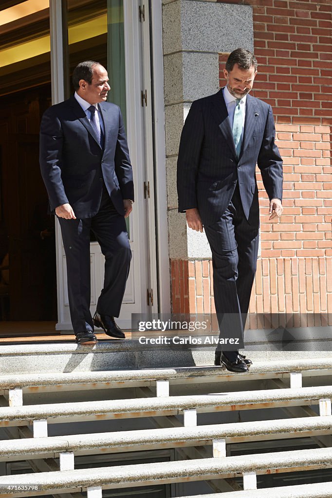 King Felipe VI of Spain Meets President of Egypt at Zarzuela Palace