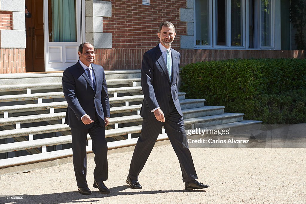 King Felipe VI of Spain Meets President of Egypt at Zarzuela Palace