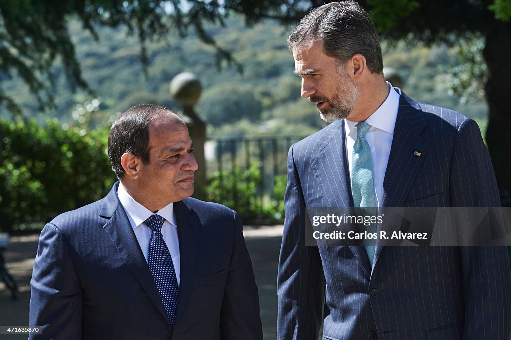 King Felipe VI of Spain Meets President of Egypt at Zarzuela Palace
