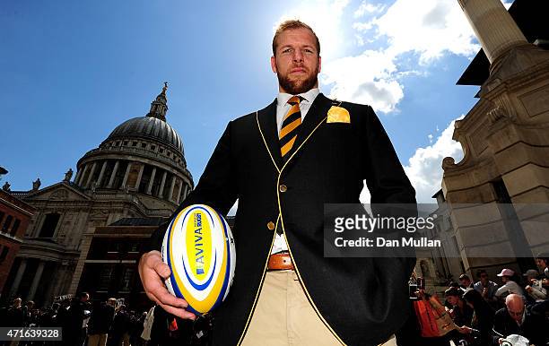 James Haskell of Wasps poses during the Wasps Media Session at Paternoster Square on April 30, 2015 in London, England.