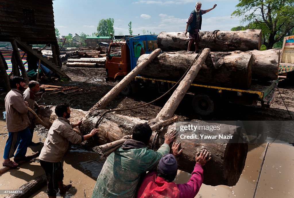 Low Pay Job For High-Risk Timber Loading In Kashmir