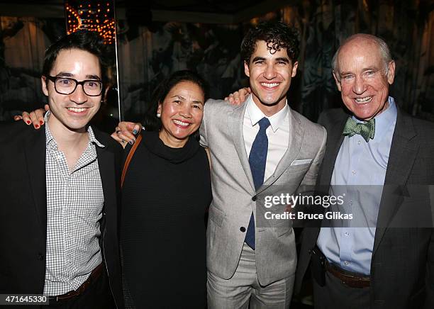 Chuck Criss, mother Cerina Criss, son Darren Criss and father Charles William Criss pose at the After Party for Darren Criss's Opening Night in...