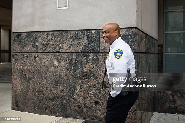 Baltimore Police Commissioner Anthony Batts leaves after speaking at a press conference regarding the death of Freddie Gray on April 30, 2015 in...