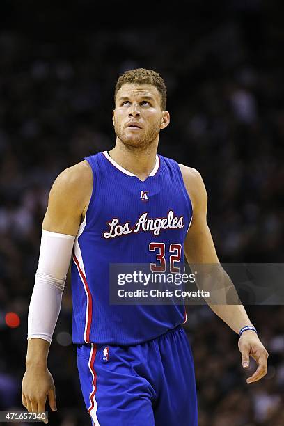 Blake Griffin of the Los Angeles Clippers walks up court while playing the San Antonio Spurs in Game Four of the Western Conference quarterfinals of...