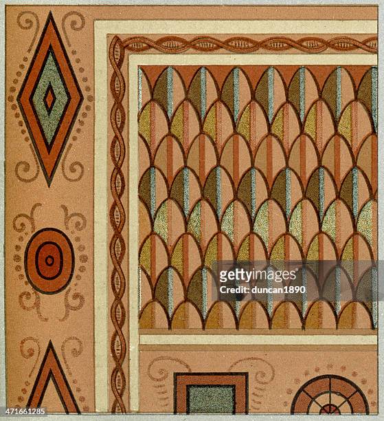 ancient egyptian pattern - scalloped pattern stock illustrations