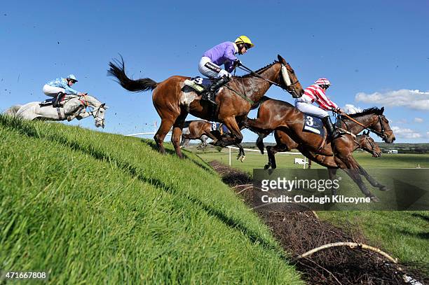 General view of the third race, the FBD Cross Country Chase for the La Touche Cup at Punchestown Racecourse on April 30, 2015 in Naas, Ireland.