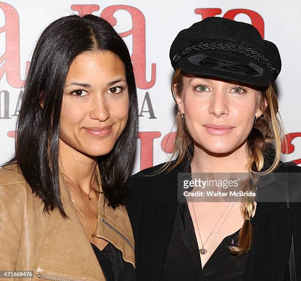 Julia Jones and Casey LaBow attends the 'Trash Cuisine' Off Broadway Opening Night at La MaMa Theater on April 29, 2015 in New York City.