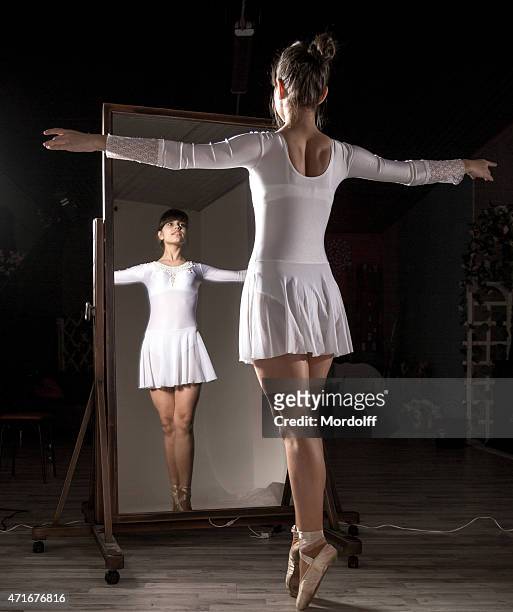 girl ballet dancer - full length mirror stock pictures, royalty-free photos & images