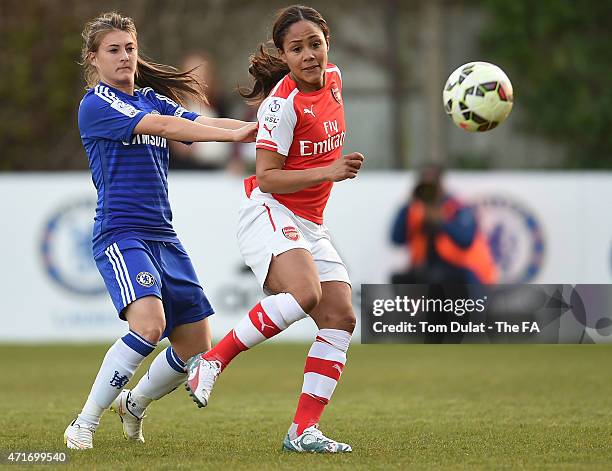 Hannah Blundell of Chelsea Ladies FC and Alex Scott of Arsenal Ladies FC in action during the FA Women's Super League match between Chelsea Ladies FC...