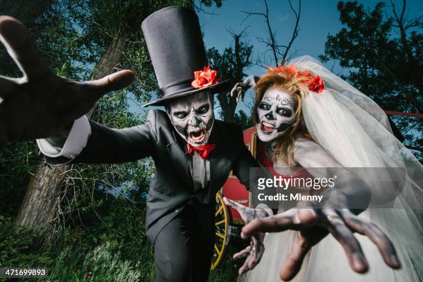 attacking horror wedding couple - fairytale wedding stock pictures, royalty-free photos & images