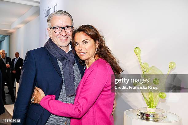 Andreas Marx and Anna von Griesheim attend the Hubert le Gall Vernissage At Ruinart Pop-Up Gallery on April 30, 2015 in Berlin, Germany.