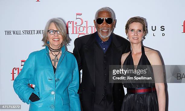 Actors Diane Keaton, Morgan Freeman and Cynthia Nixon attend the "5 Flights Up" New York premiere at BAM Rose Cinemas on April 30, 2015 in the...