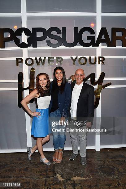 Lisa Sugar, Hannah Bronfman and David Grant attend the POPSUGAR Digital Newfront 2015 at Cedar Lake on April 30, 2015 in New York City.