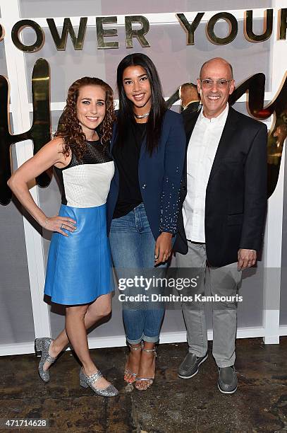 Lisa Sugar, Hannah Bronfman and David Grant attend the POPSUGAR Digital Newfront 2015 at Cedar Lake on April 30, 2015 in New York City.