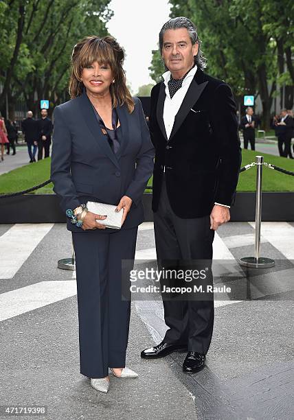 Tina Turner and Erwin Bach attend the Giorgio Armani 40th Anniversary Silos Opening And Cocktail Reception on April 30, 2015 in Milan, Italy.