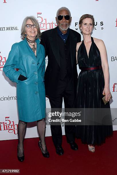 Diane Keaton, Morgan Freeman and Cynthia Nixon attend the "5 Flights Up" New York premiere at BAM Rose Cinemas on April 30, 2015 in New York City.