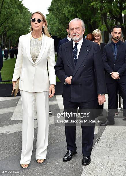 Aurelio De Laurentiis and Jacqueline Baudit attend the Giorgio Armani 40th Anniversary Silos Opening And Cocktail Reception on April 30, 2015 in...